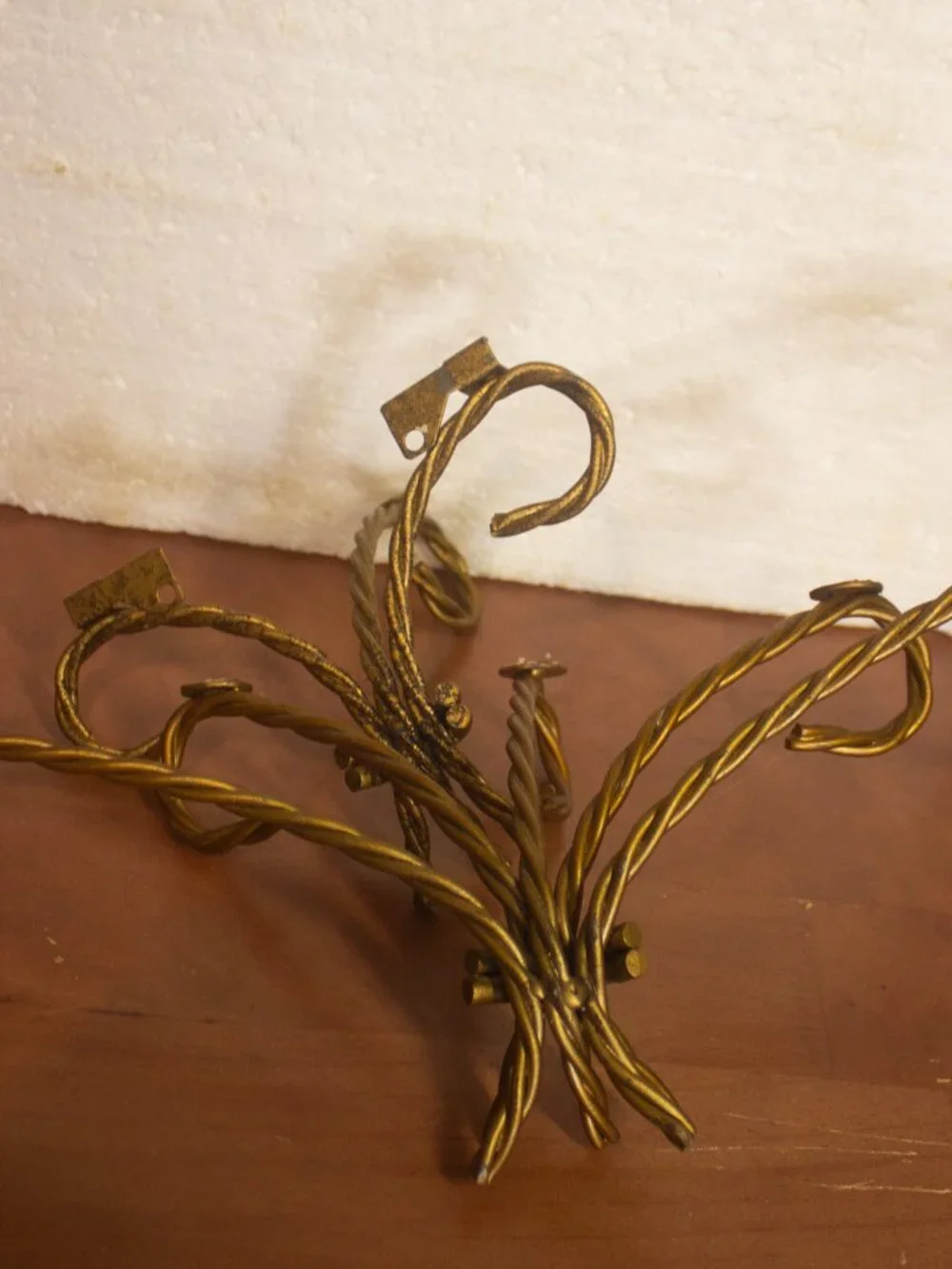 Homco Vintage Gold Metal Twisted Rope Wall Shelf without Glass Shelf